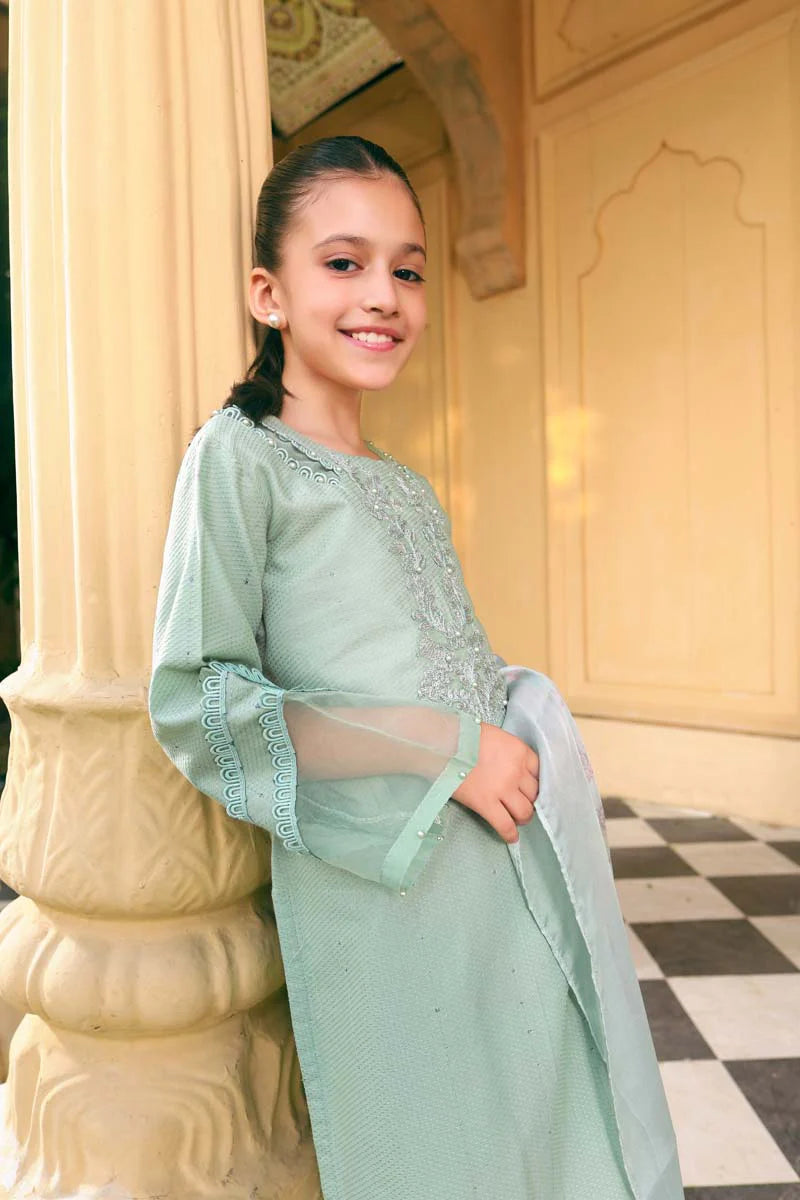 Sage Green Ally's Jacquard Cotton Girls Suit