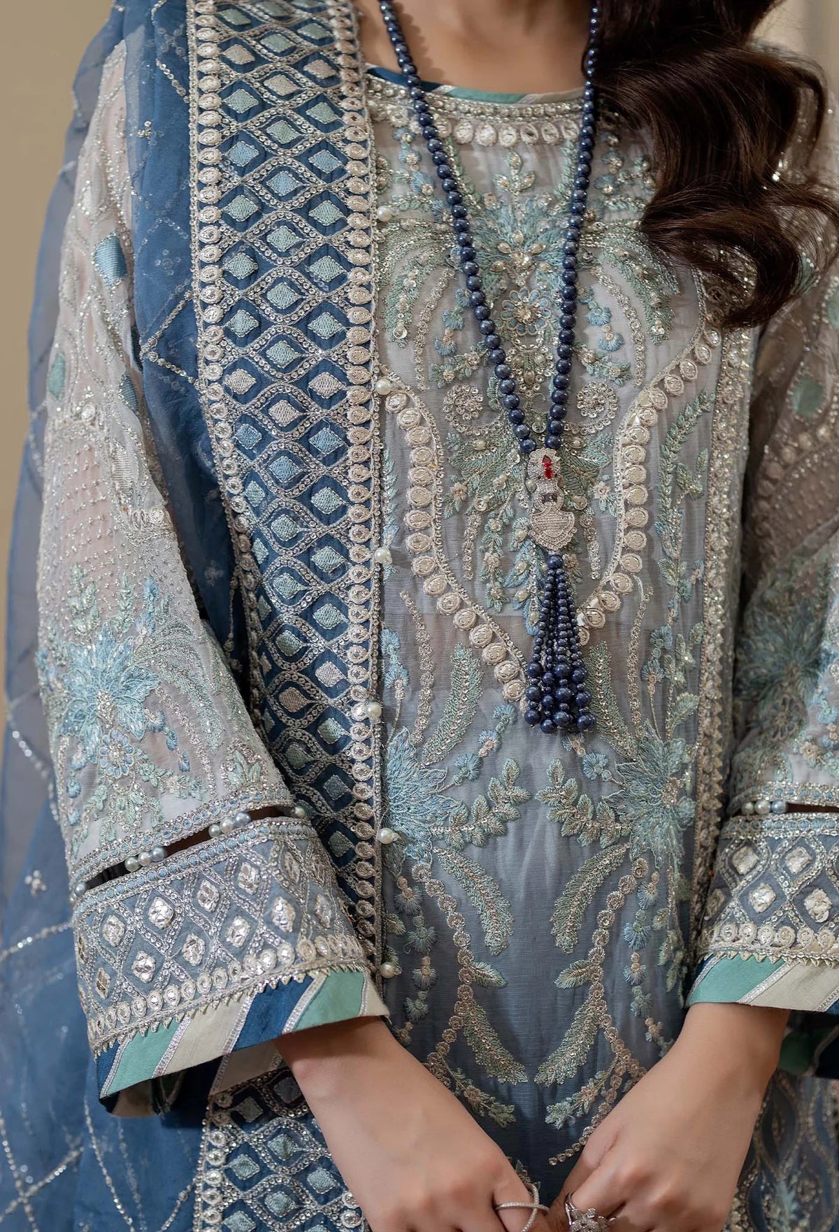 Light Blue Grey 'Essence' Adan's Libas Design Chiffon Ladies Suit