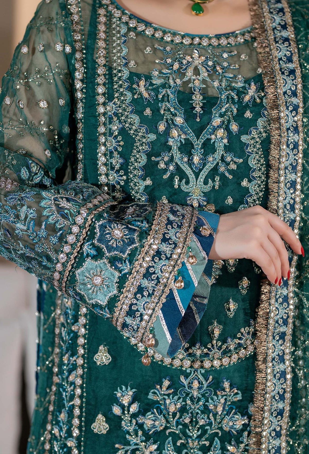Green 'Essence' Adan's Libas Design Organza Ladies Suit