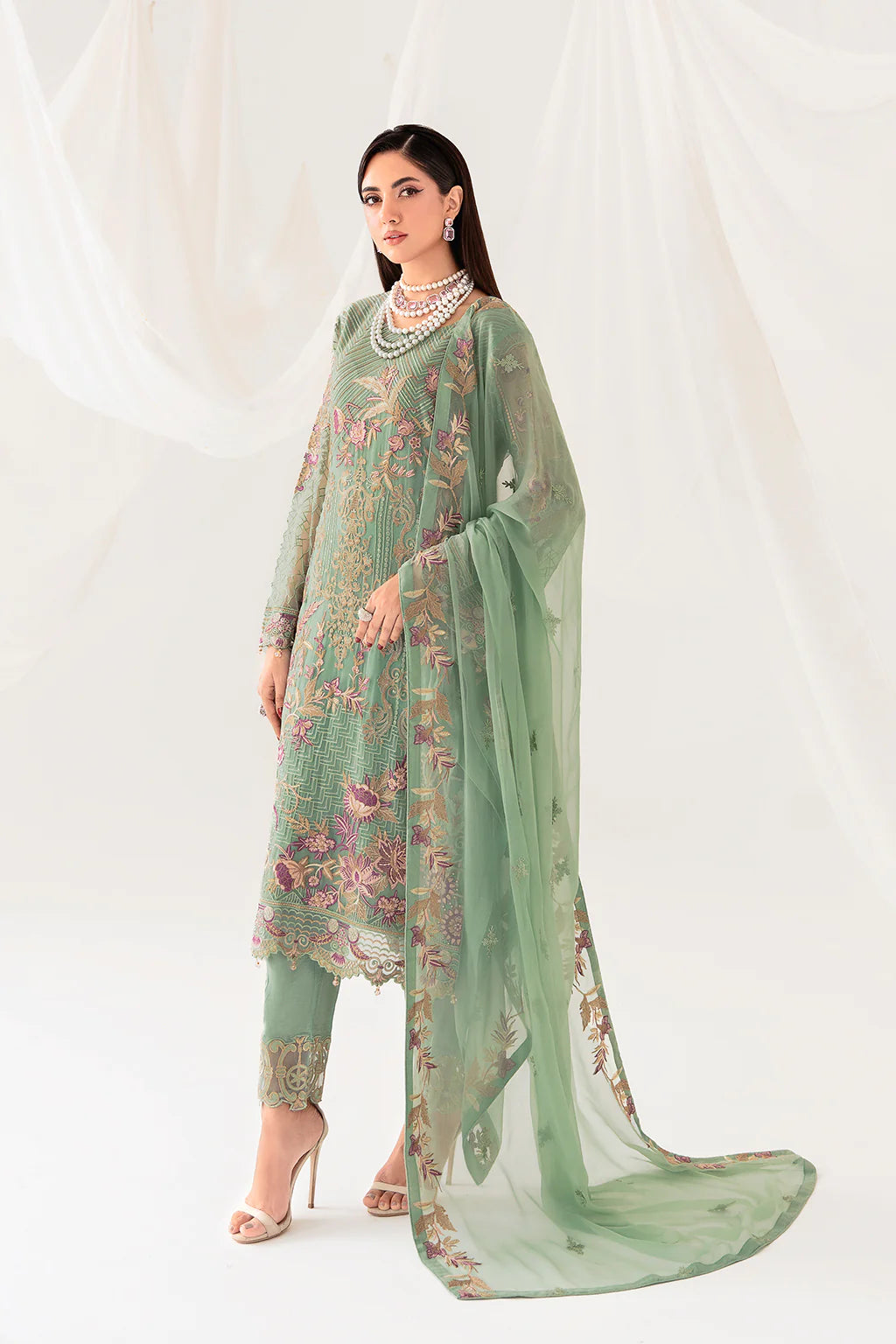 Sage Green Rangoon by Ramsha Chiffon Ladies Suit