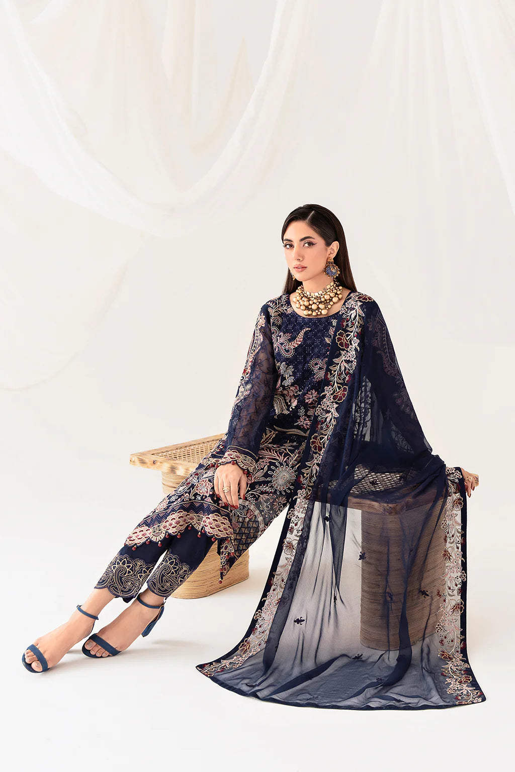 Navy Blue Rangoon by Ramsha Chiffon Ladies Suit