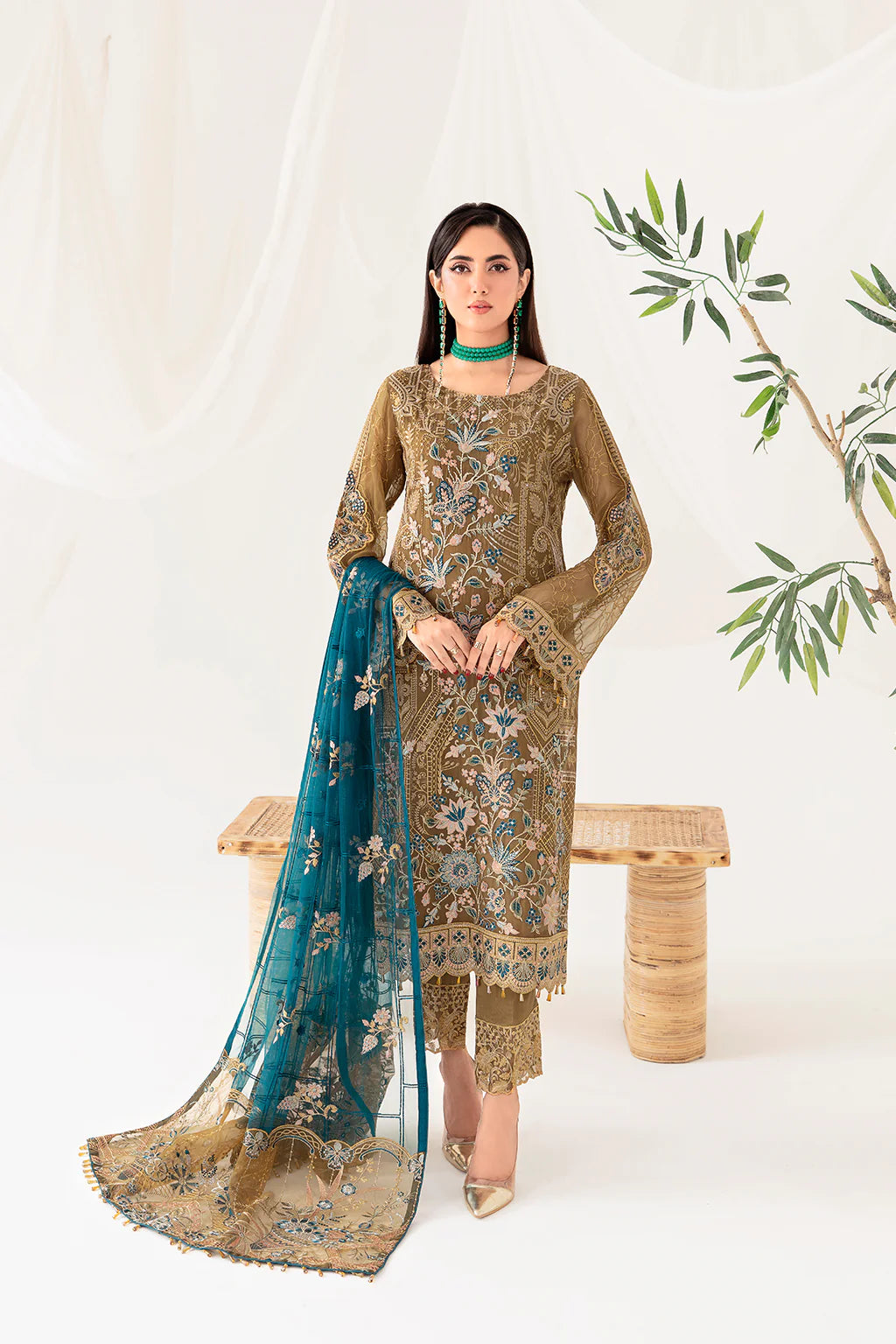 Golden Brown Rangoon by Ramsha Chiffon Ladies Suit