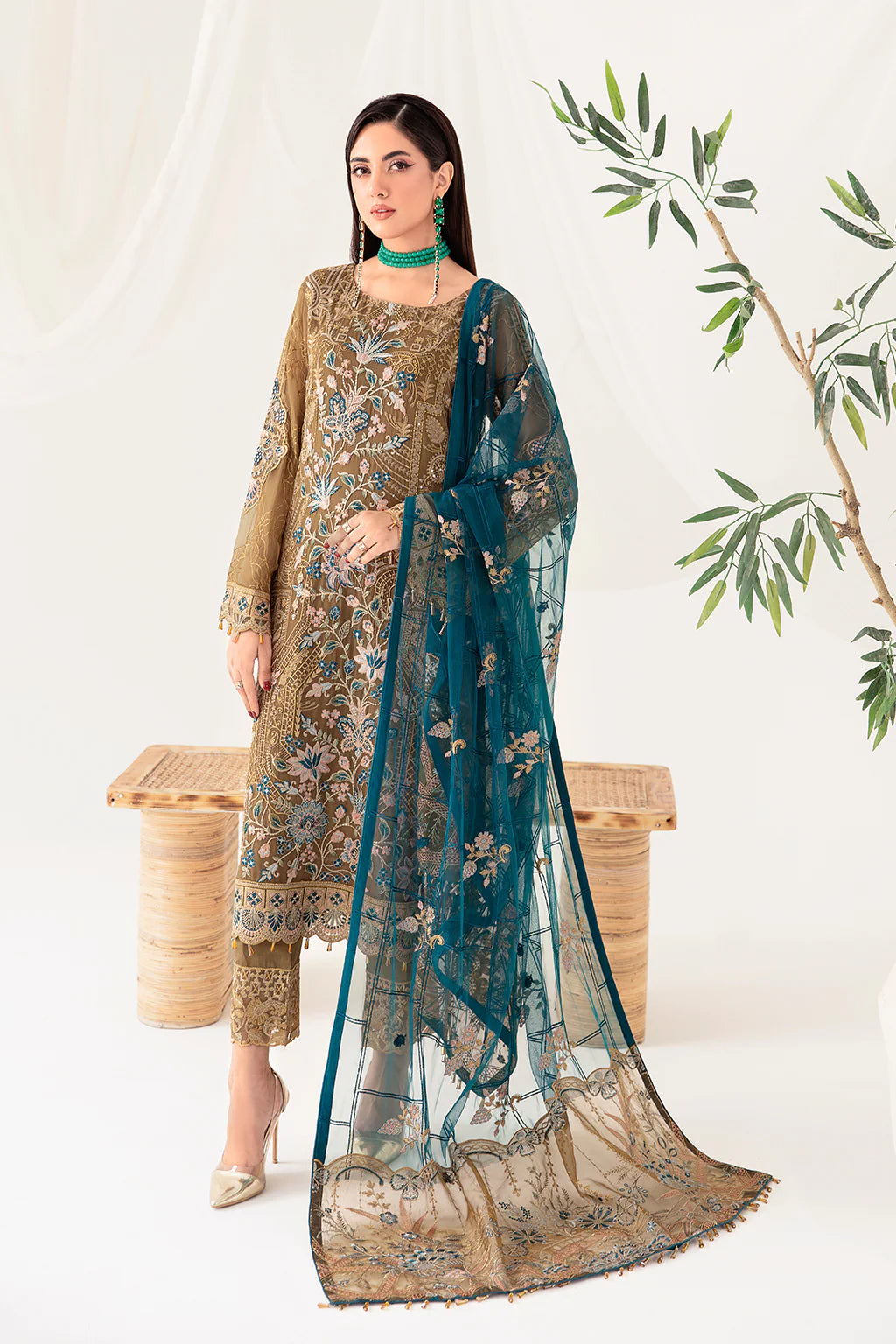 Golden Brown Rangoon by Ramsha Chiffon Ladies Suit