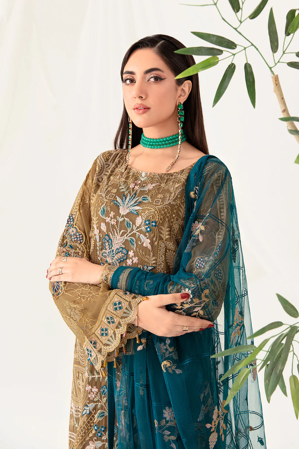 Golden Brown Rangoon by Ramsha Chiffon Ladies Suit