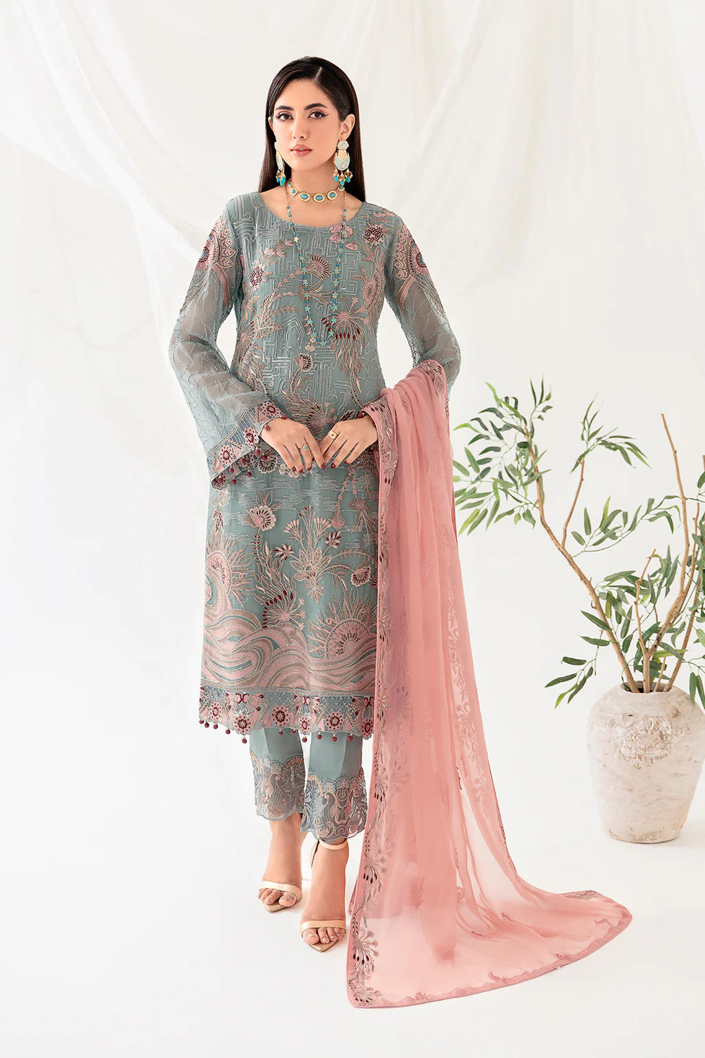 Teal Blue Rangoon by Ramsha Chiffon Ladies Suit