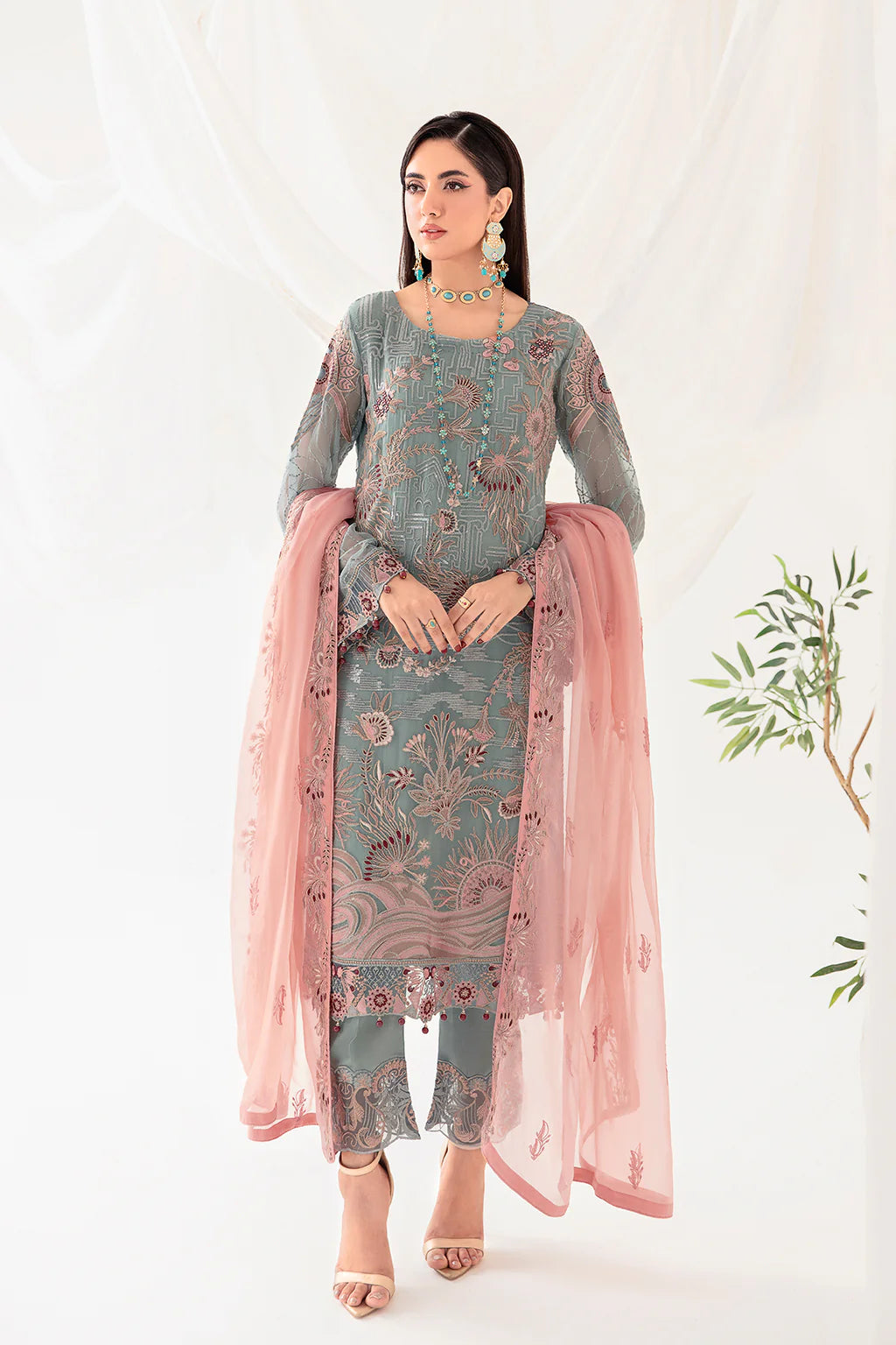 Teal Blue Rangoon by Ramsha Chiffon Ladies Suit