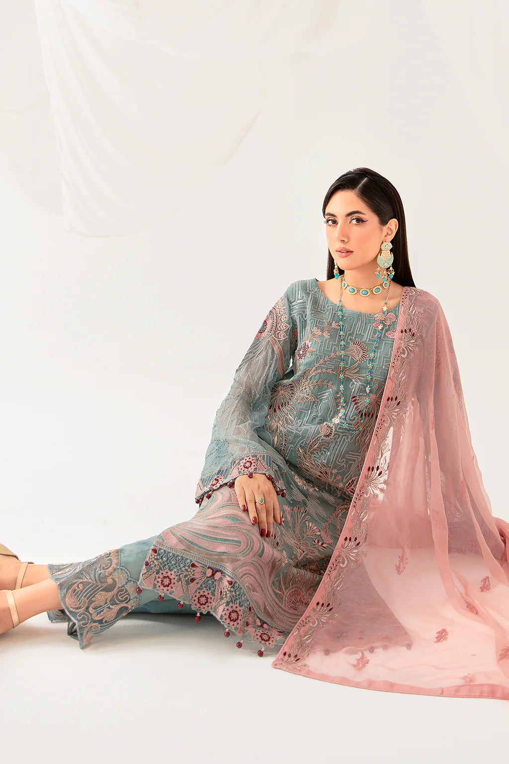 Teal Blue Rangoon by Ramsha Chiffon Ladies Suit