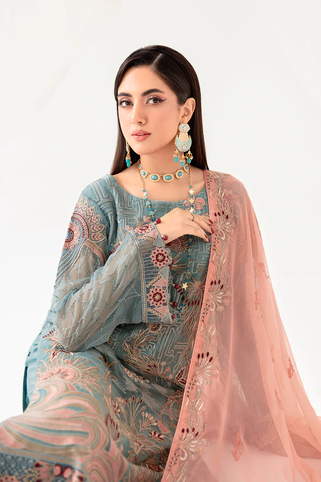 Teal Blue Rangoon by Ramsha Chiffon Ladies Suit