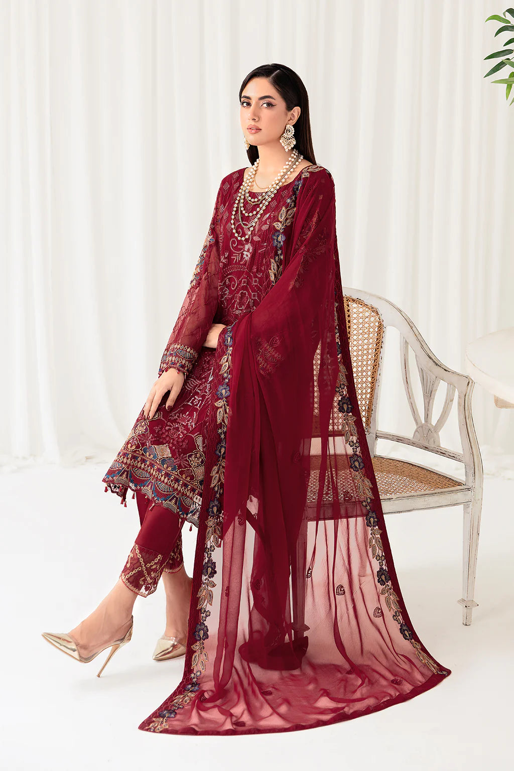 Red Rangoon by Ramsha Chiffon Ladies Suit