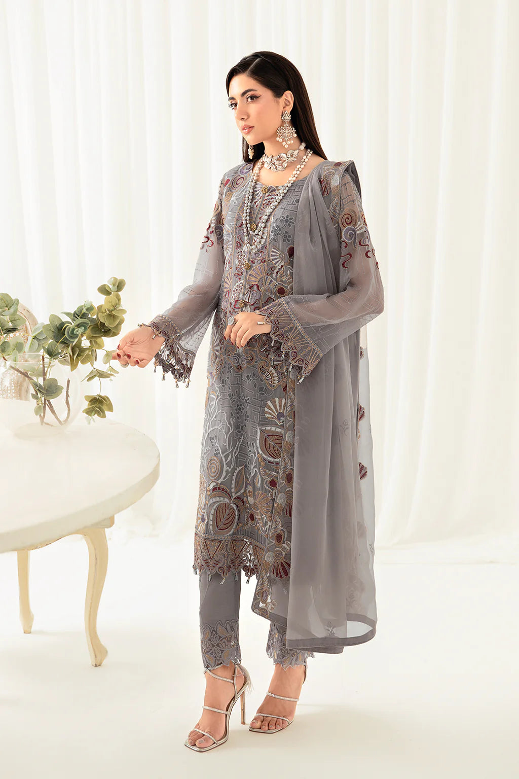 Grey Rangoon by Ramsha Chiffon Ladies Suit