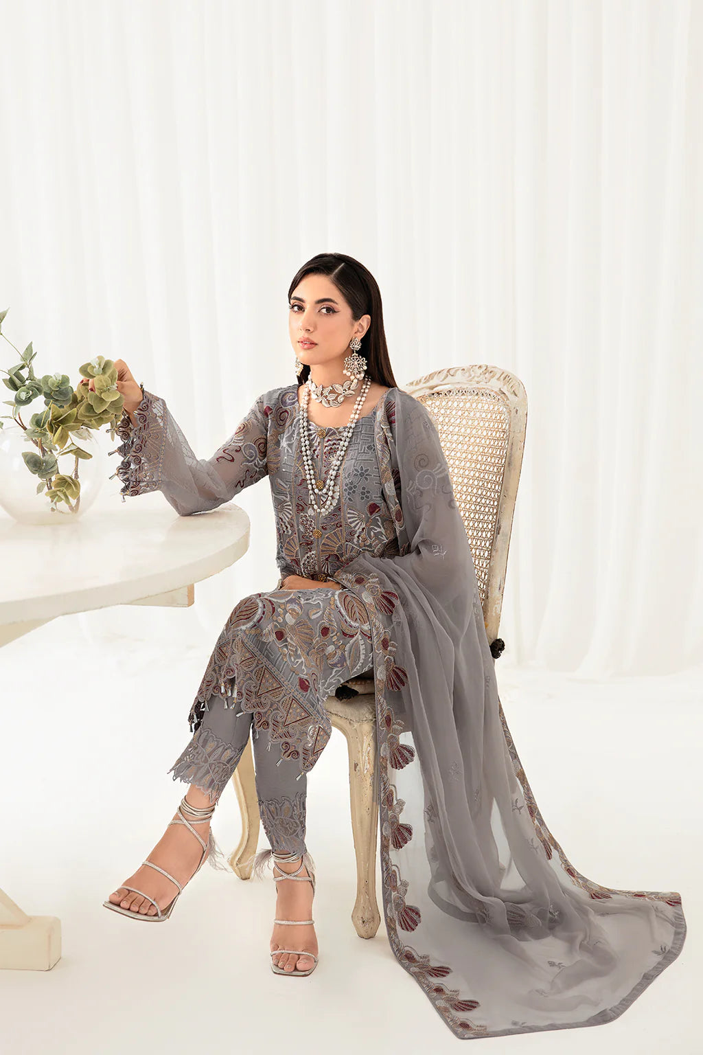 Grey Rangoon by Ramsha Chiffon Ladies Suit