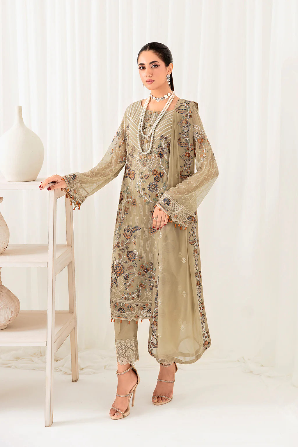 Beige Gold Rangoon by Ramsha Chiffon Ladies Suit