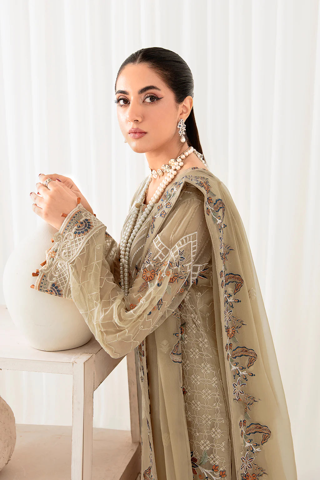 Beige Gold Rangoon by Ramsha Chiffon Ladies Suit