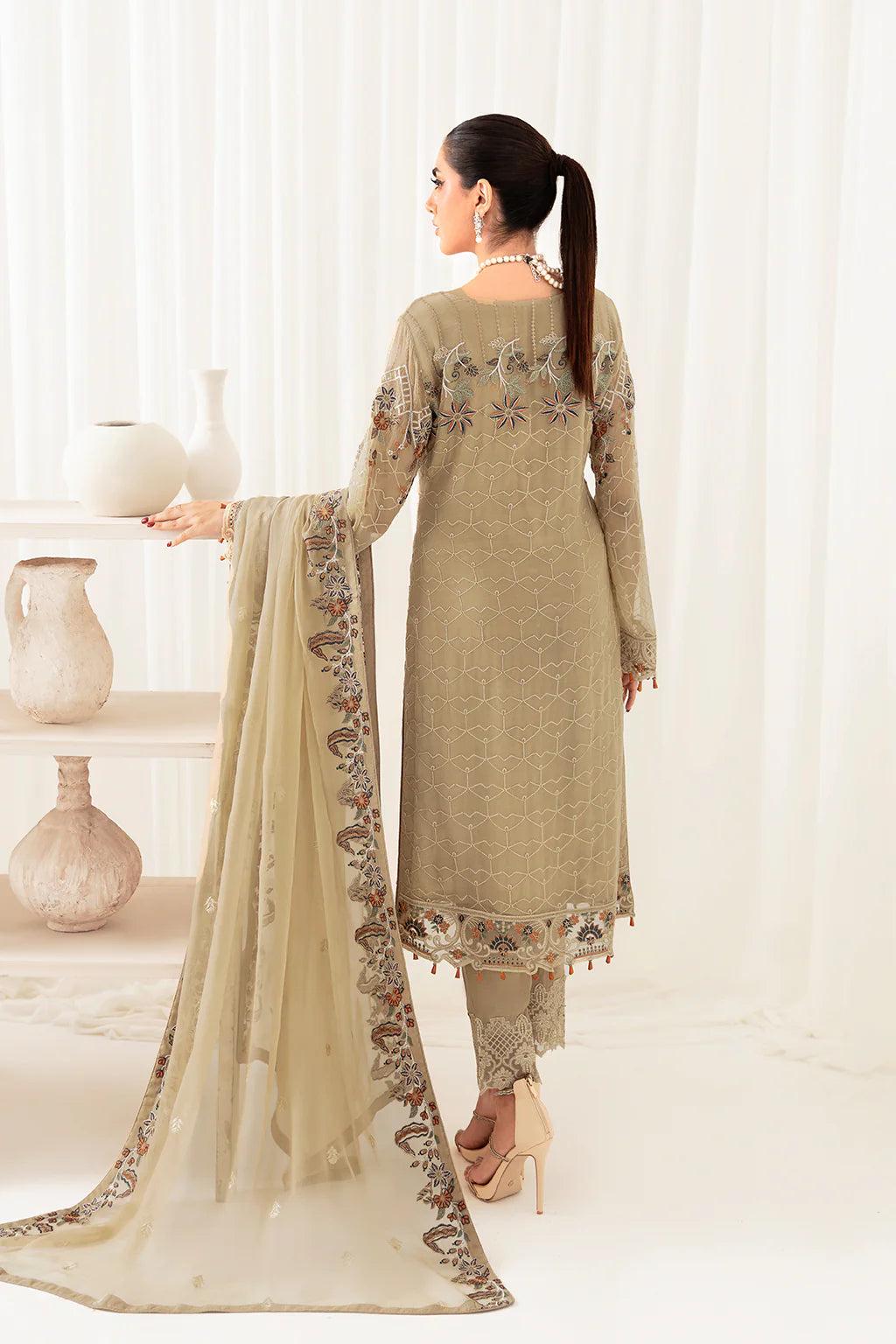 Beige Gold Rangoon by Ramsha Chiffon Ladies Suit