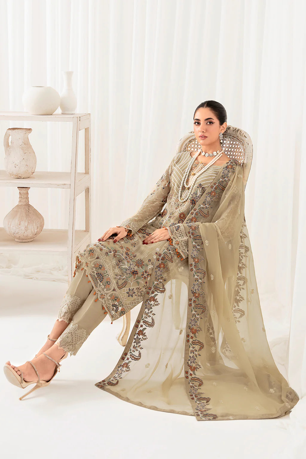 Beige Gold Rangoon by Ramsha Chiffon Ladies Suit