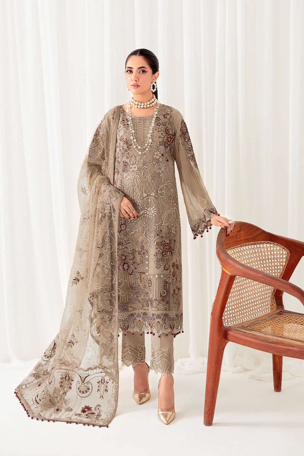 Light Brown Rangoon by Ramsha Chiffon Ladies Suit