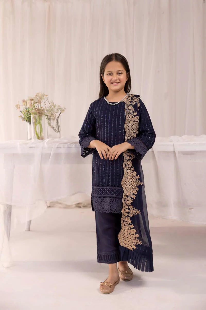 Navy Blue Azure Chiffon Girls Suit