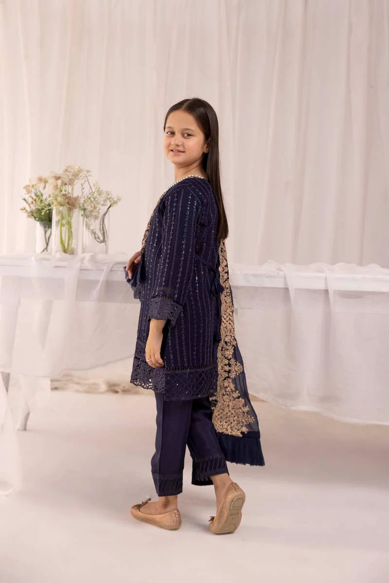 Navy Blue Azure Chiffon Girls Suit