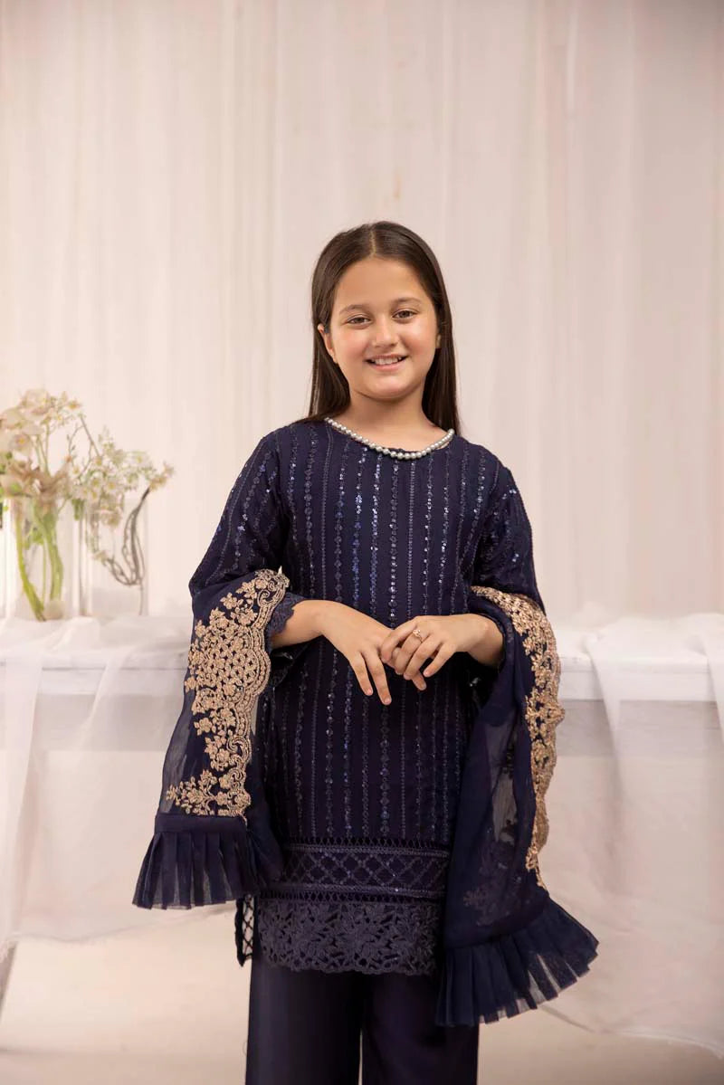 Navy Blue Azure Chiffon Girls Suit