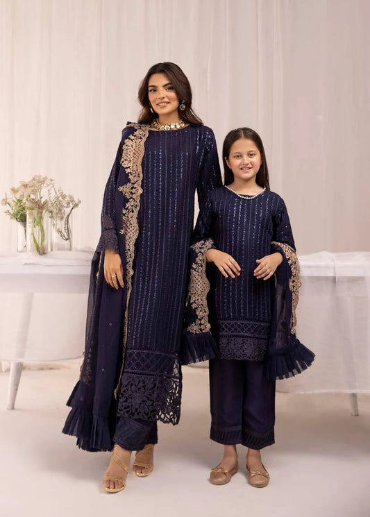 Navy Blue Azure Chiffon Ladies Suit