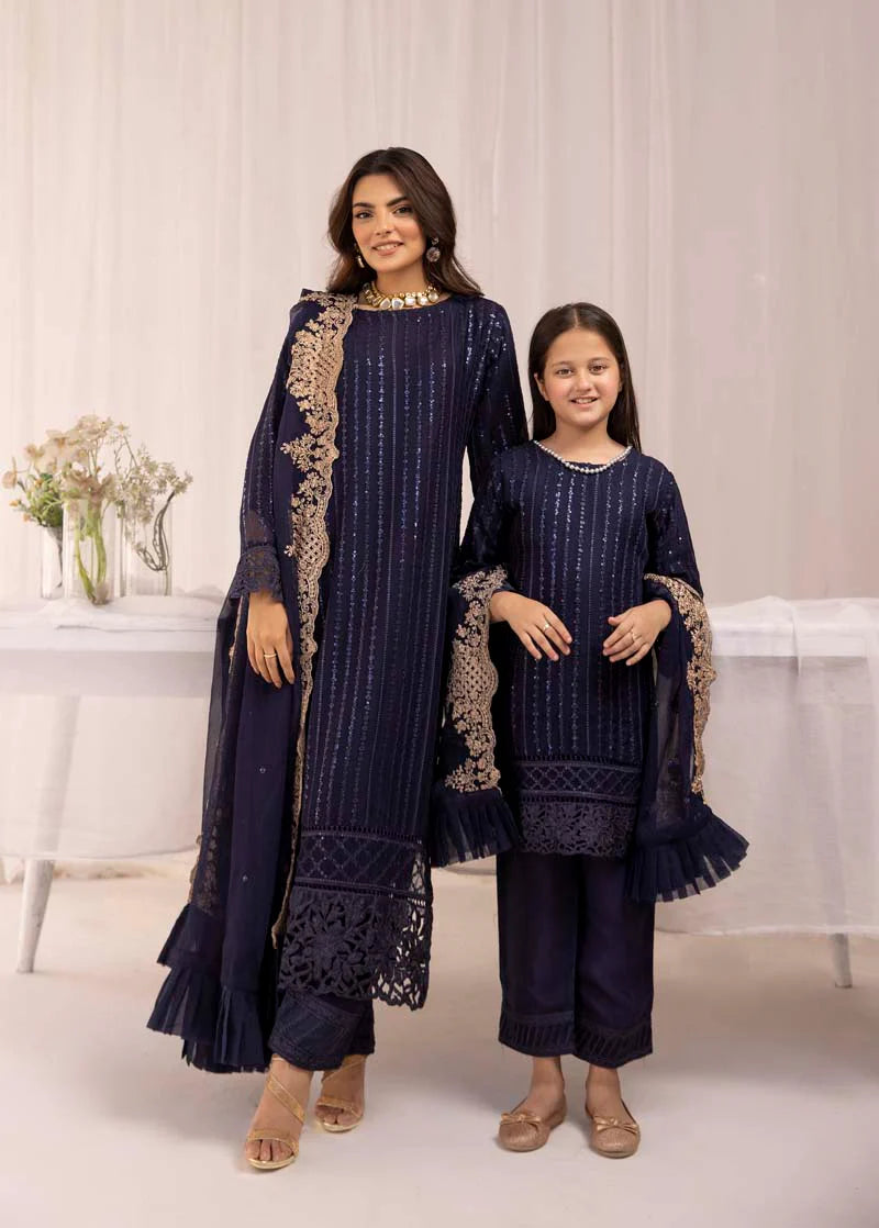 Navy Blue Azure Chiffon Girls Suit