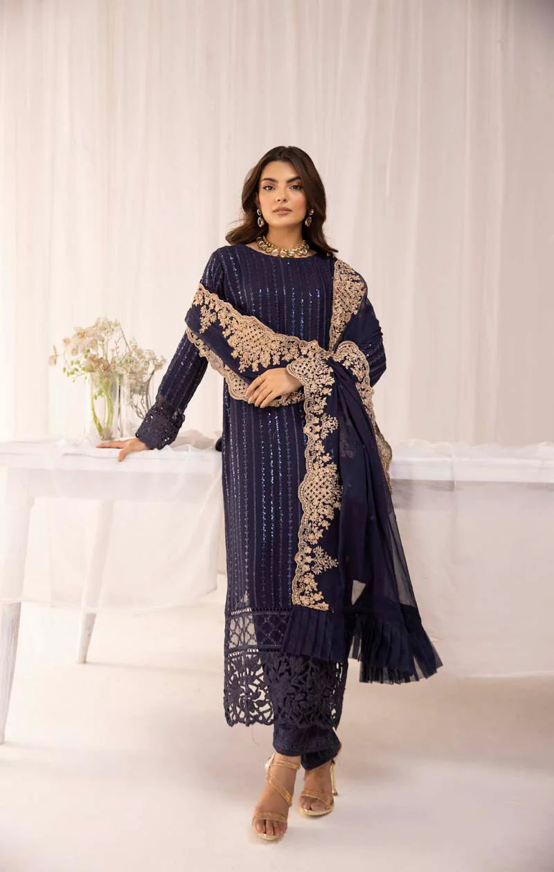 Navy Blue Azure Chiffon Ladies Suit