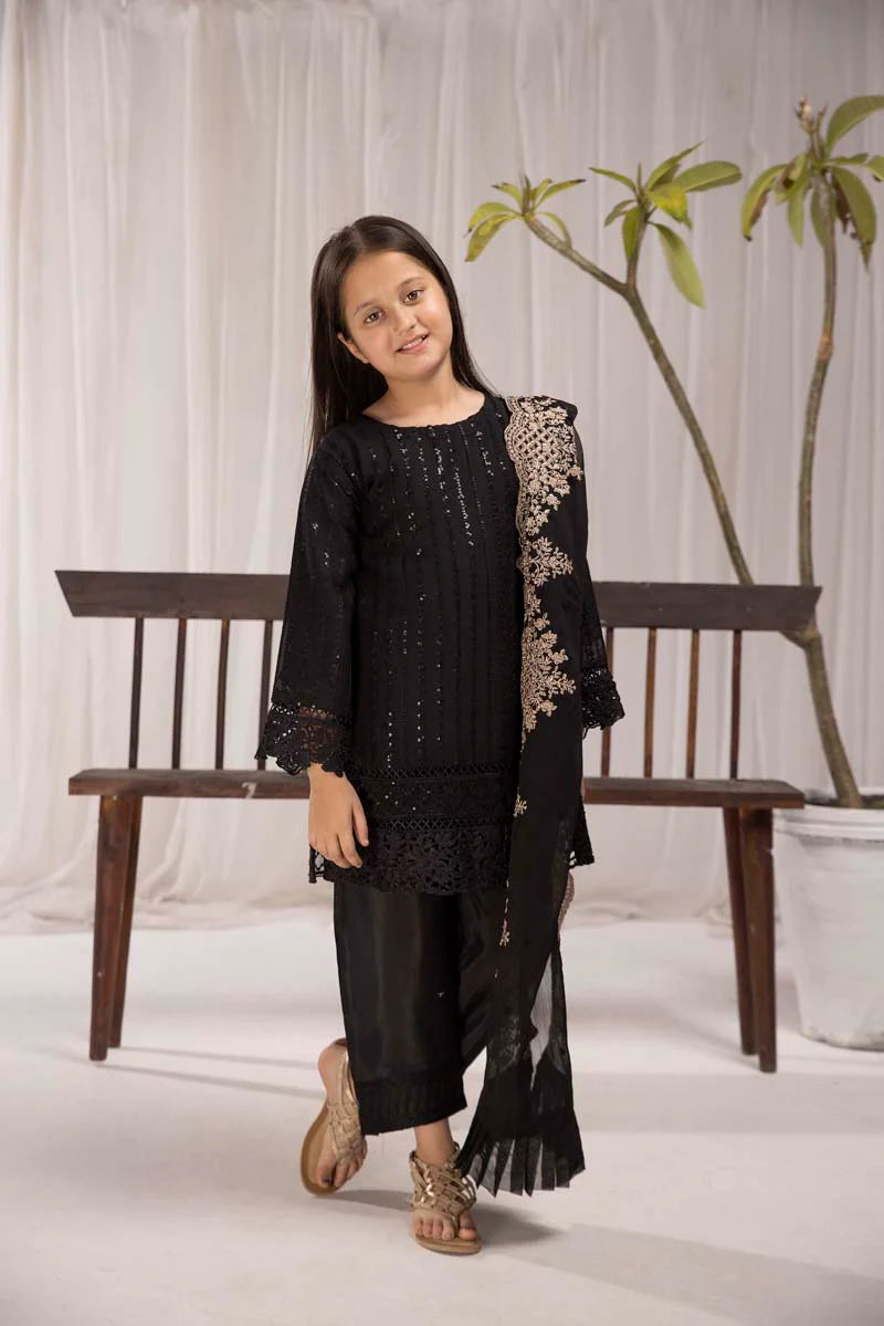 Black Azure Chiffon Girls Suit