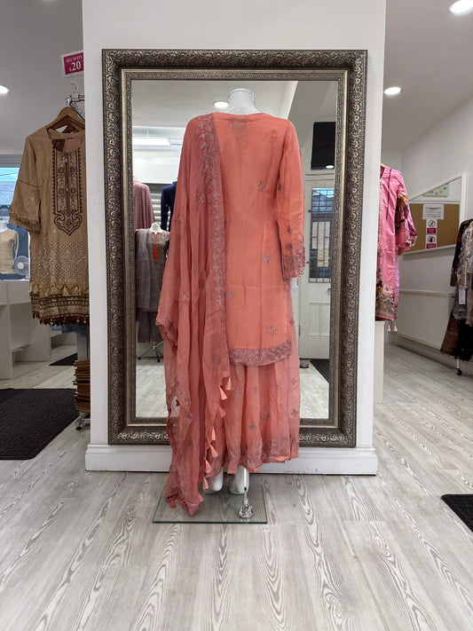 Dark Peach Pink Chiffon Ladies Suit