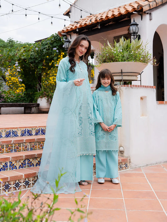 Light Teal Blue 'Aurea' Jacquard Ladies Suit