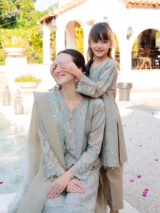 Taupe Grey 'Aurea' Jacquard Girls Suit