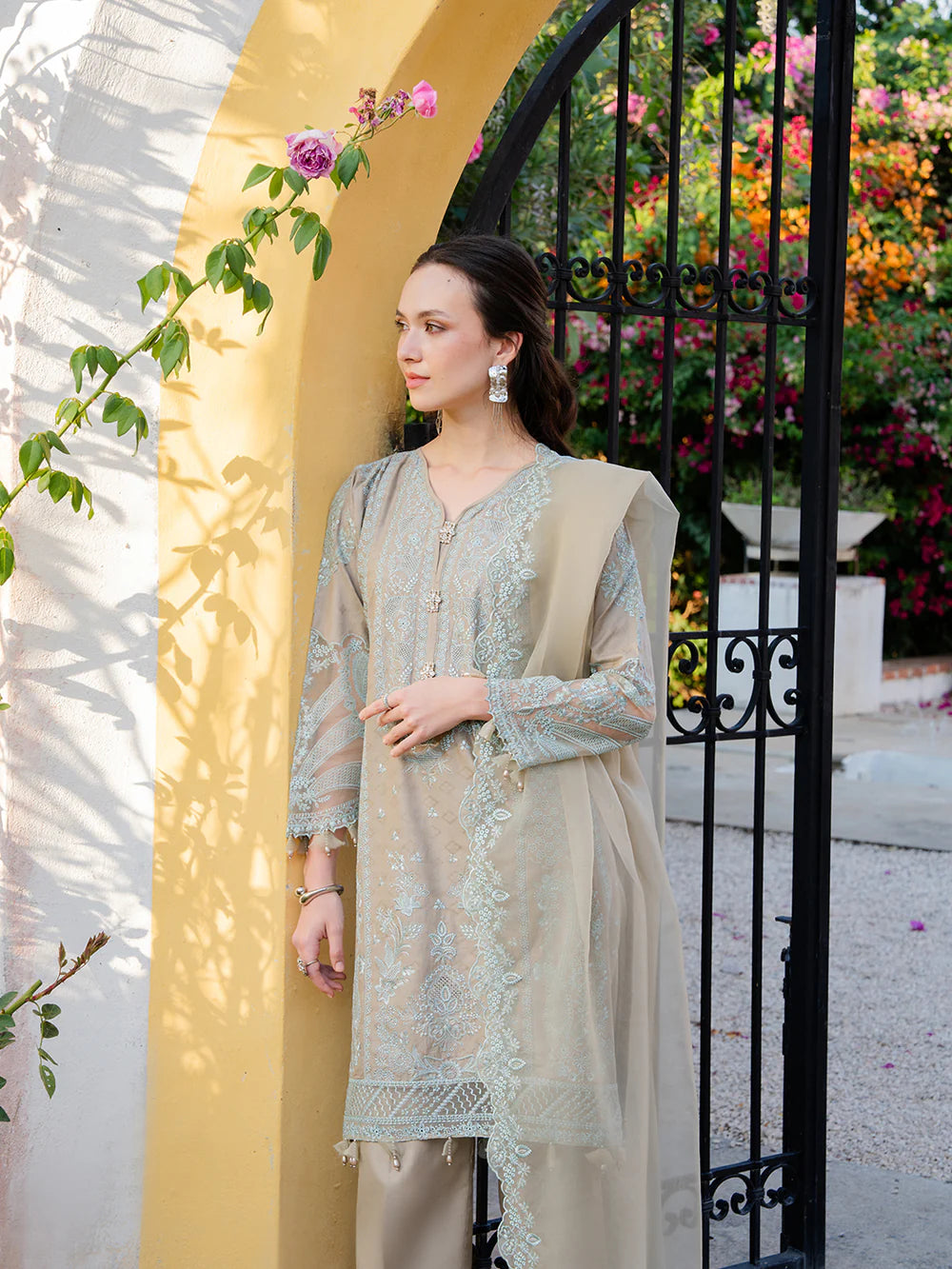 Taupe Grey 'Aurea' Jacquard Ladies Suit