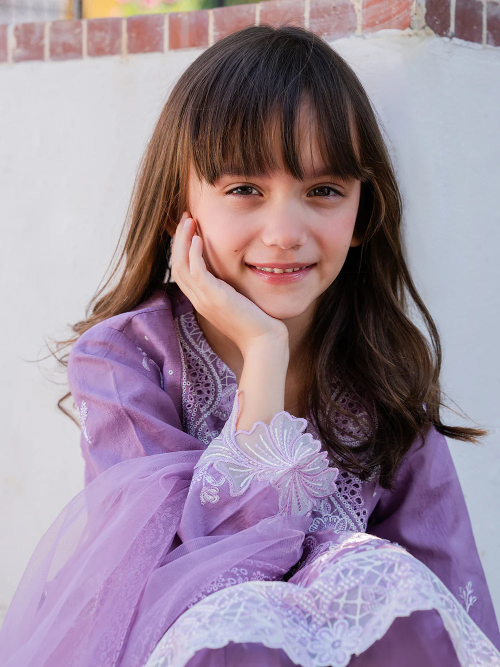 Lilac Purple 'Aurea' Jacquard Girls Suit