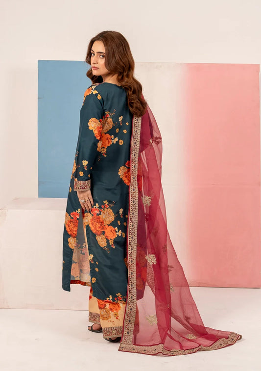 Dark Teal Blue 'Elsa Lux' Silk Lawn Ladies Suit