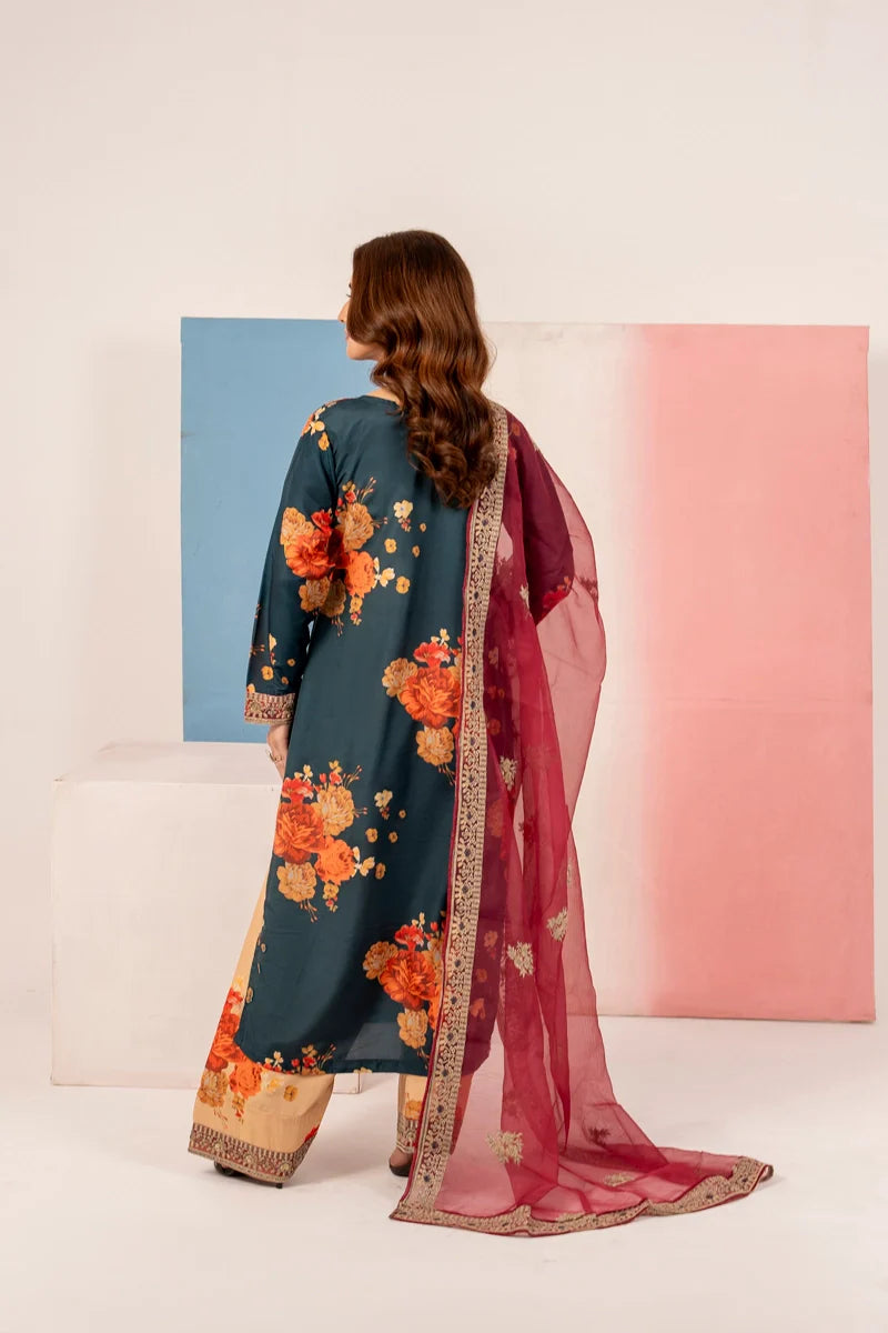 Dark Teal Blue 'Elsa Lux' Silk Lawn Ladies Suit