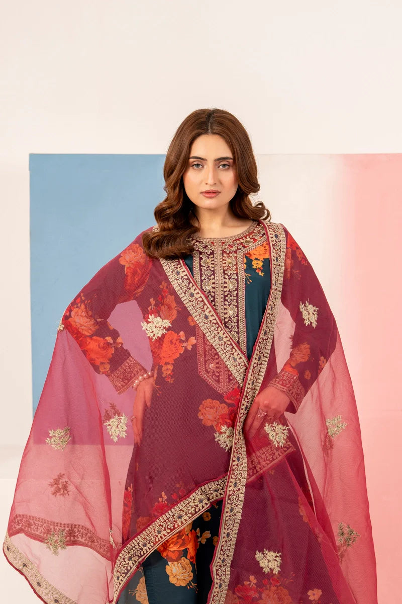 Dark Teal Blue 'Elsa Lux' Silk Lawn Ladies Suit