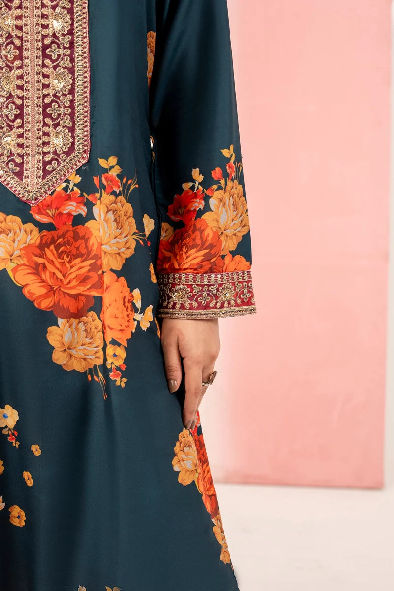 Dark Teal Blue 'Elsa Lux' Silk Lawn Ladies Suit