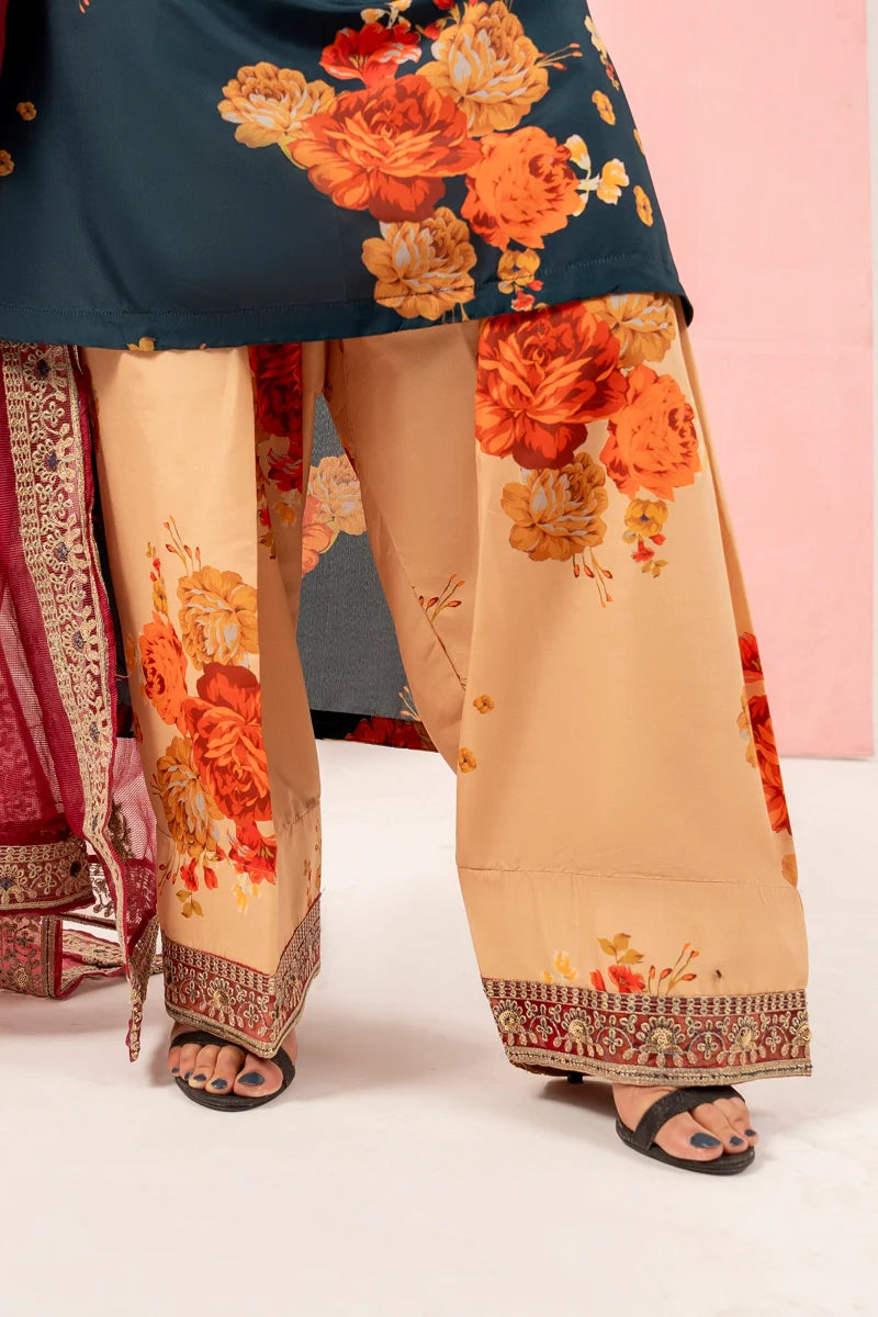 Dark Teal Blue 'Elsa Lux' Silk Lawn Ladies Suit