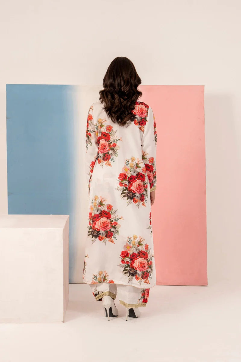 White 'Elsa Lux' Silk Lawn Ladies Suit