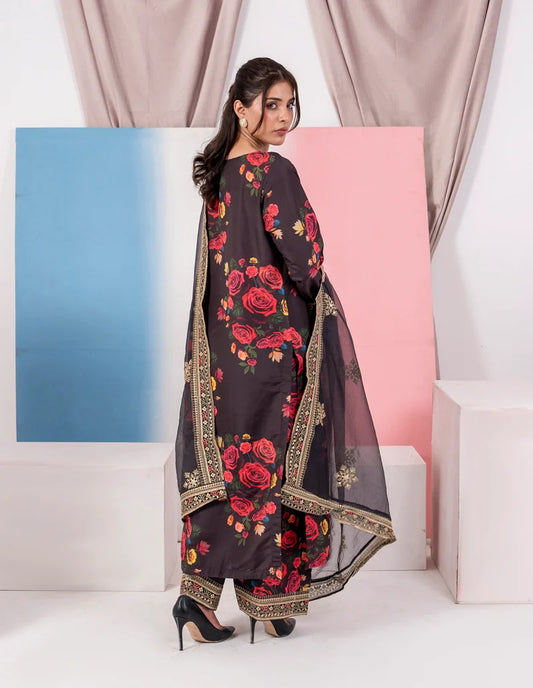 Black 'Elsa Lux' Silk Lawn Ladies Suit