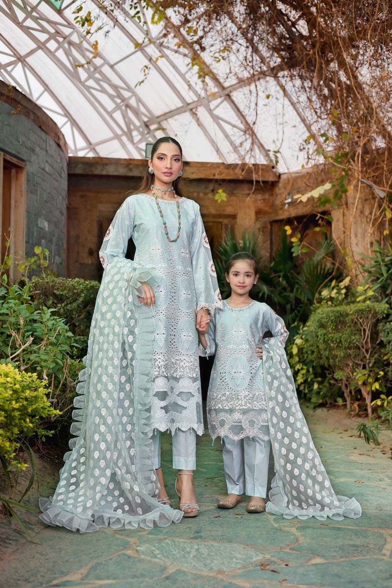 Light Teal Blue Luxury Lawn Girls Suit