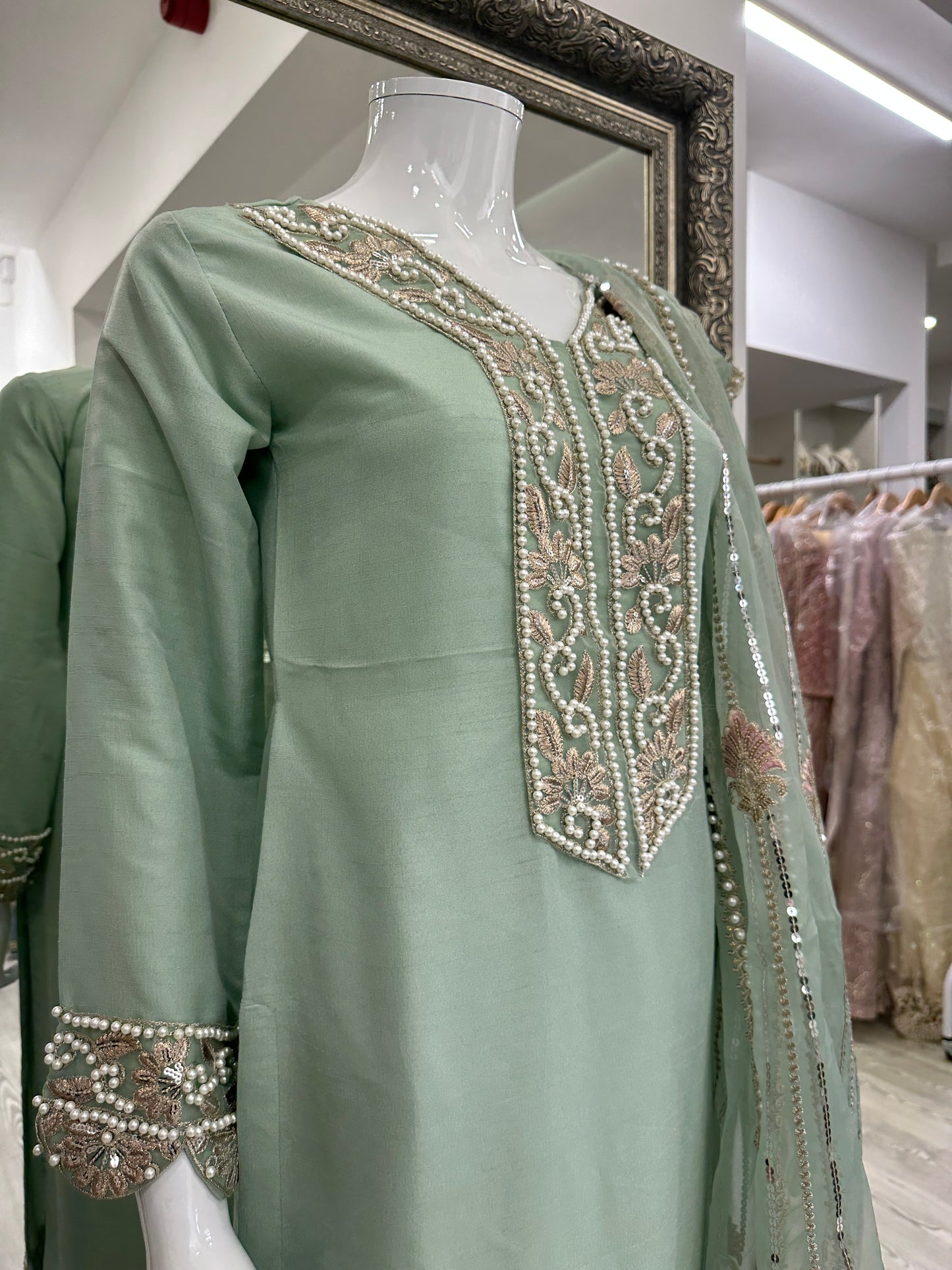 Mint Green Silk Ladies Suit