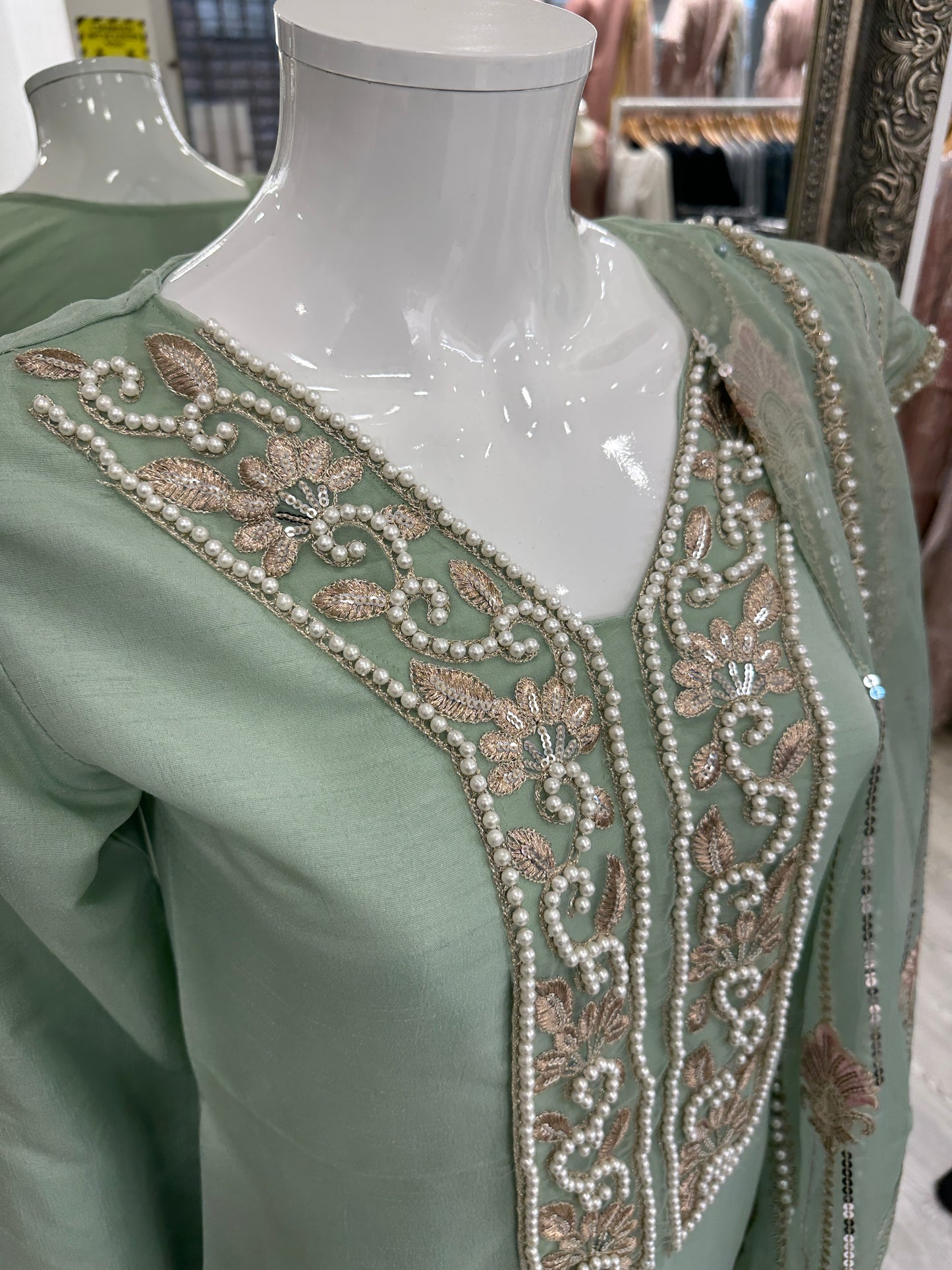 Mint Green Silk Ladies Suit