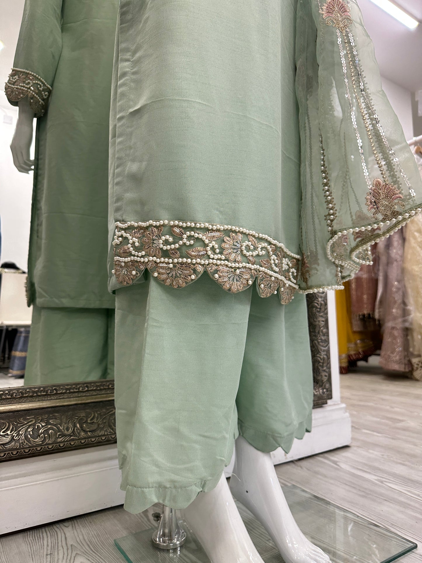 Mint Green Silk Ladies Suit