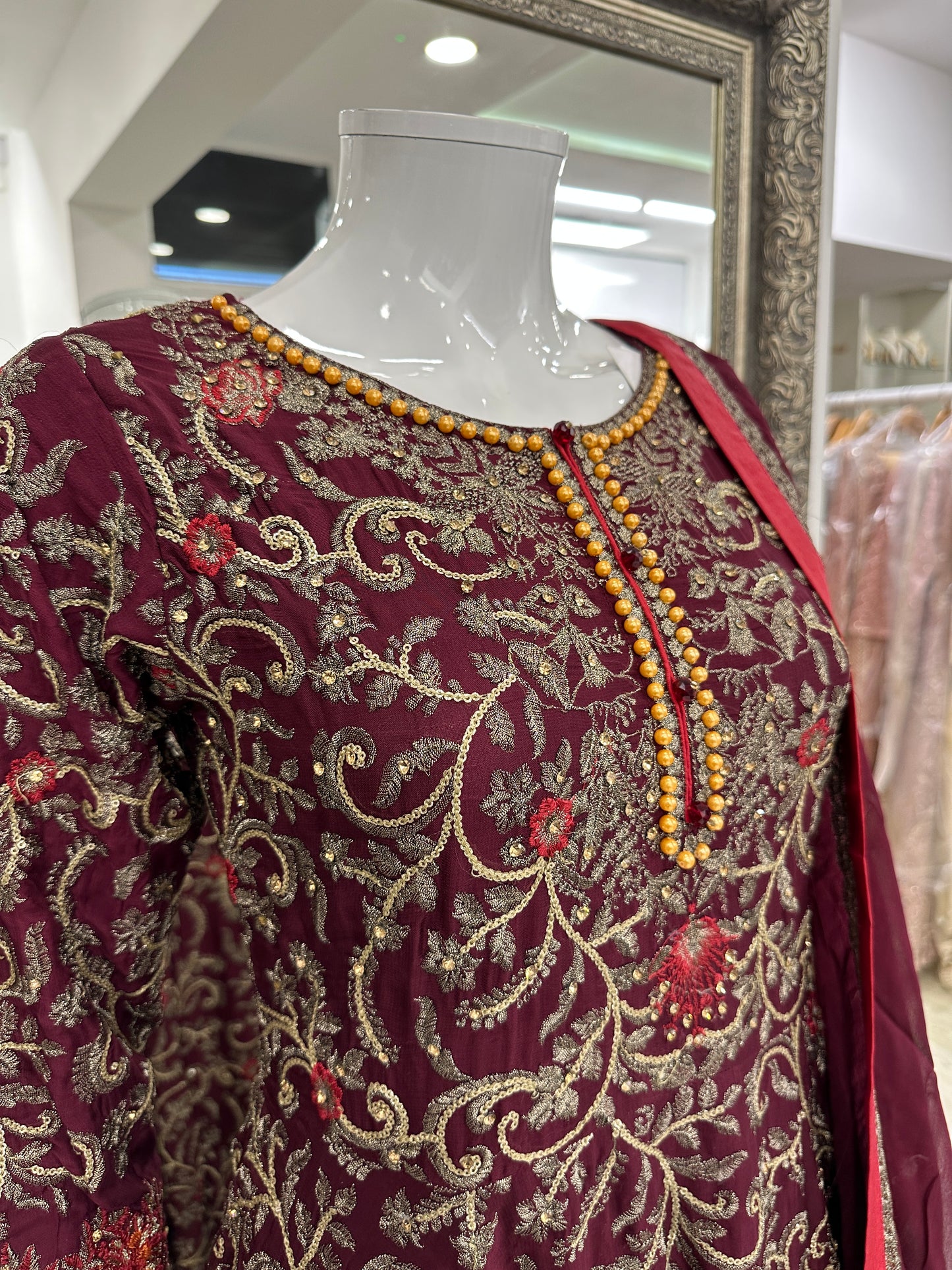 Maroon Luxury Chiffon Ladies Suit