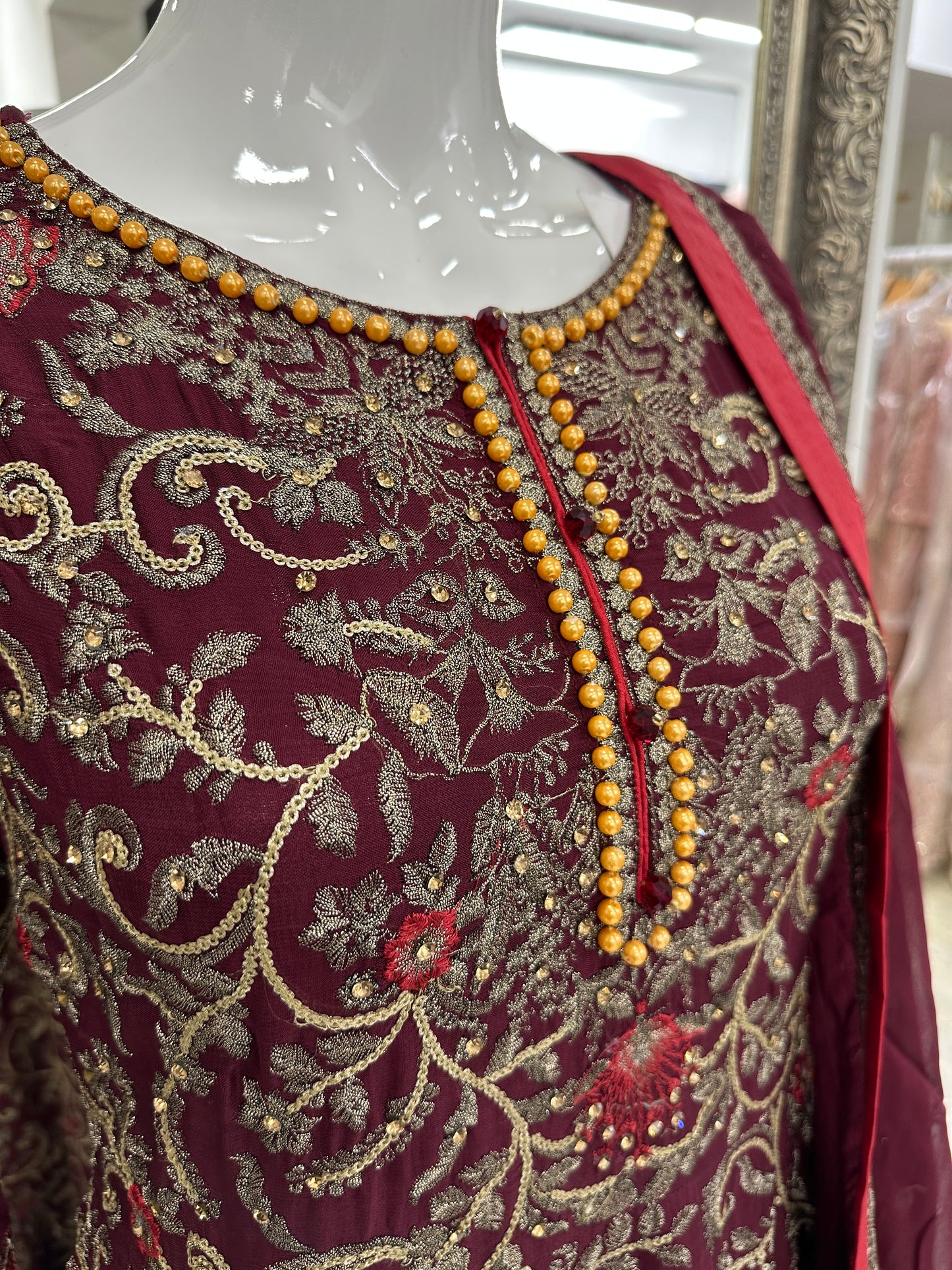 Maroon Luxury Chiffon Ladies Suit