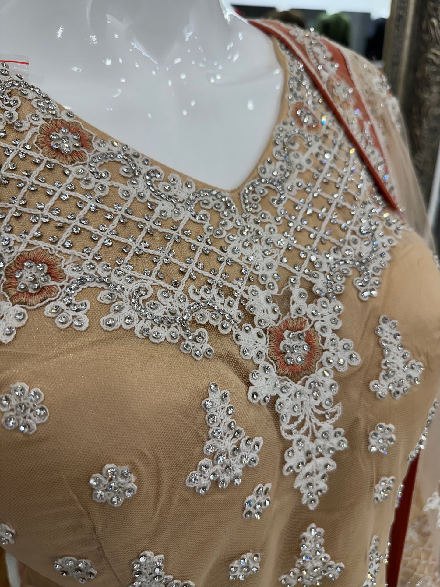 Creamy Gold and Peach Luxury Net Lehenga Choli Ladies Suit