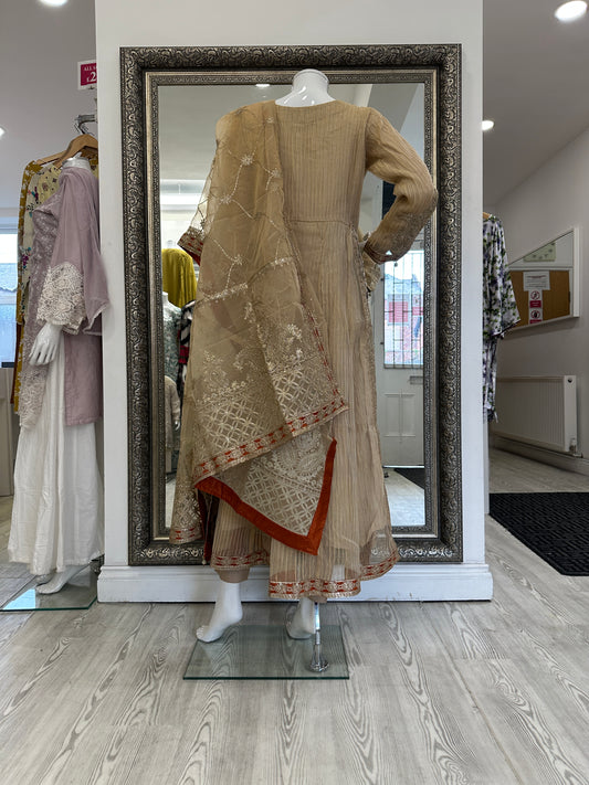 Beige Gold Crushed Ladies Suit