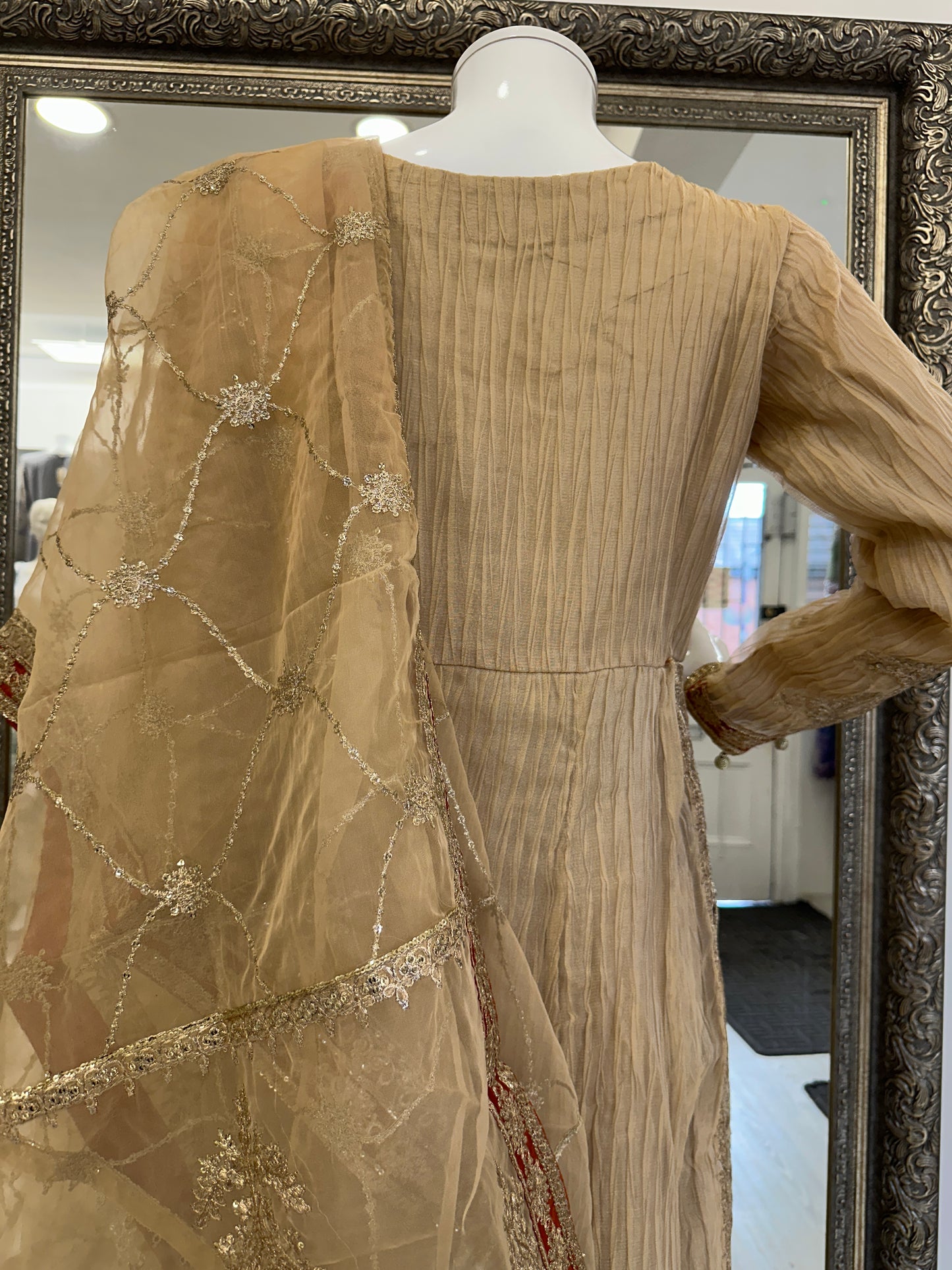 Beige Gold Crushed Ladies Suit