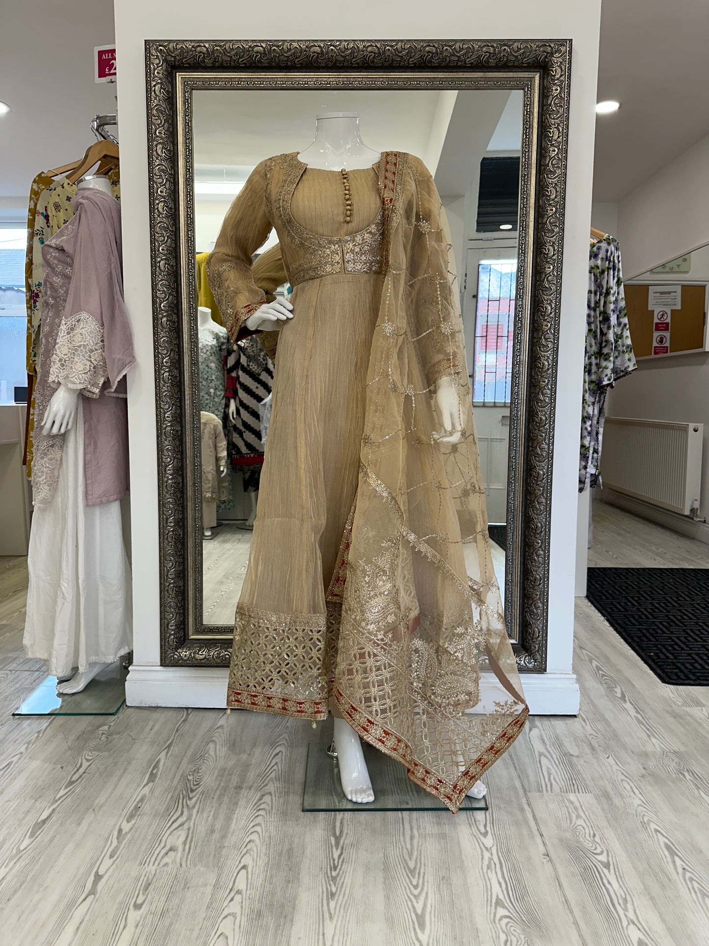 Beige Gold Crushed Ladies Suit