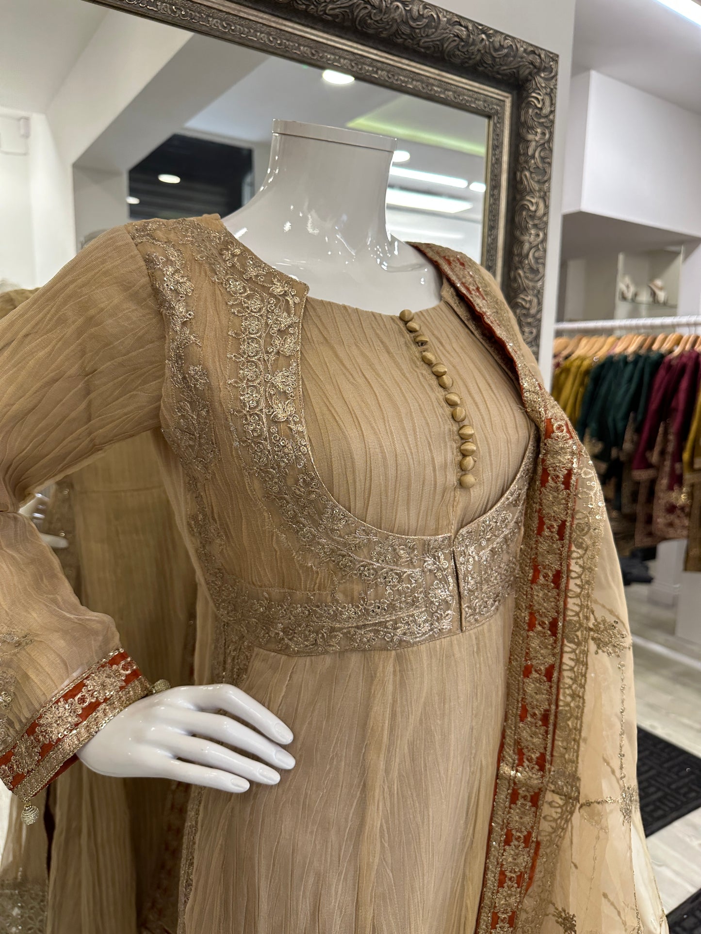 Beige Gold Crushed Ladies Suit